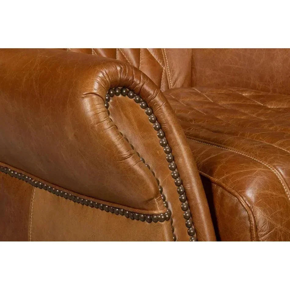 Bugatti Leather Brown Swivel Arm Chair - LOOMLAN - Sarreid - Club Chairs