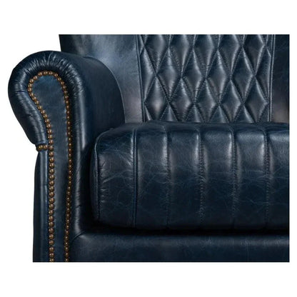 Bugatti Wood & Leather Blue Swivel Arm Chair - LOOMLAN - Sarreid - Club Chairs