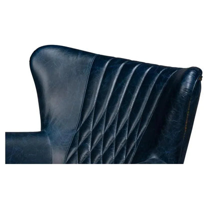 Bugatti Wood & Leather Blue Swivel Arm Chair - LOOMLAN - Sarreid - Club Chairs