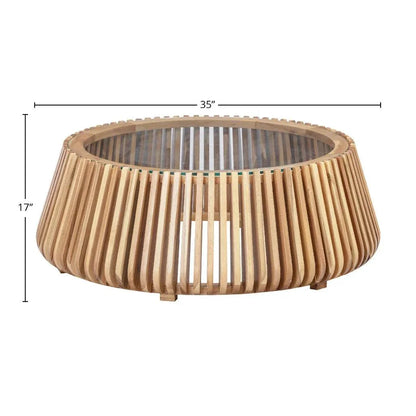 Bungalow Glass Top Wooden Round Coffee Table - LOOMLAN - LH Imports - Coffee Tables