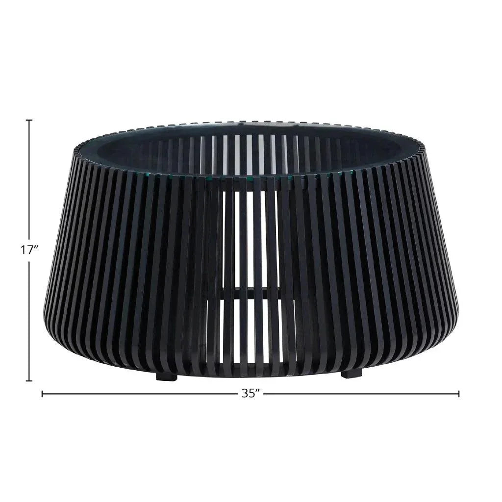 Bungalow Glass Top Wooden Round Coffee Table - LOOMLAN - LH Imports - Coffee Tables