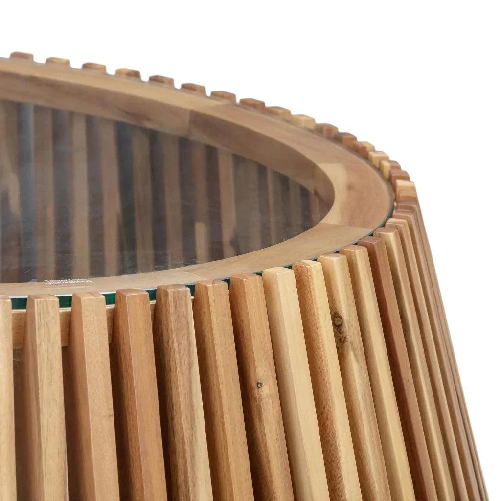 Bungalow Glass Top Wooden Round Coffee Table - LOOMLAN - LH Imports - Coffee Tables