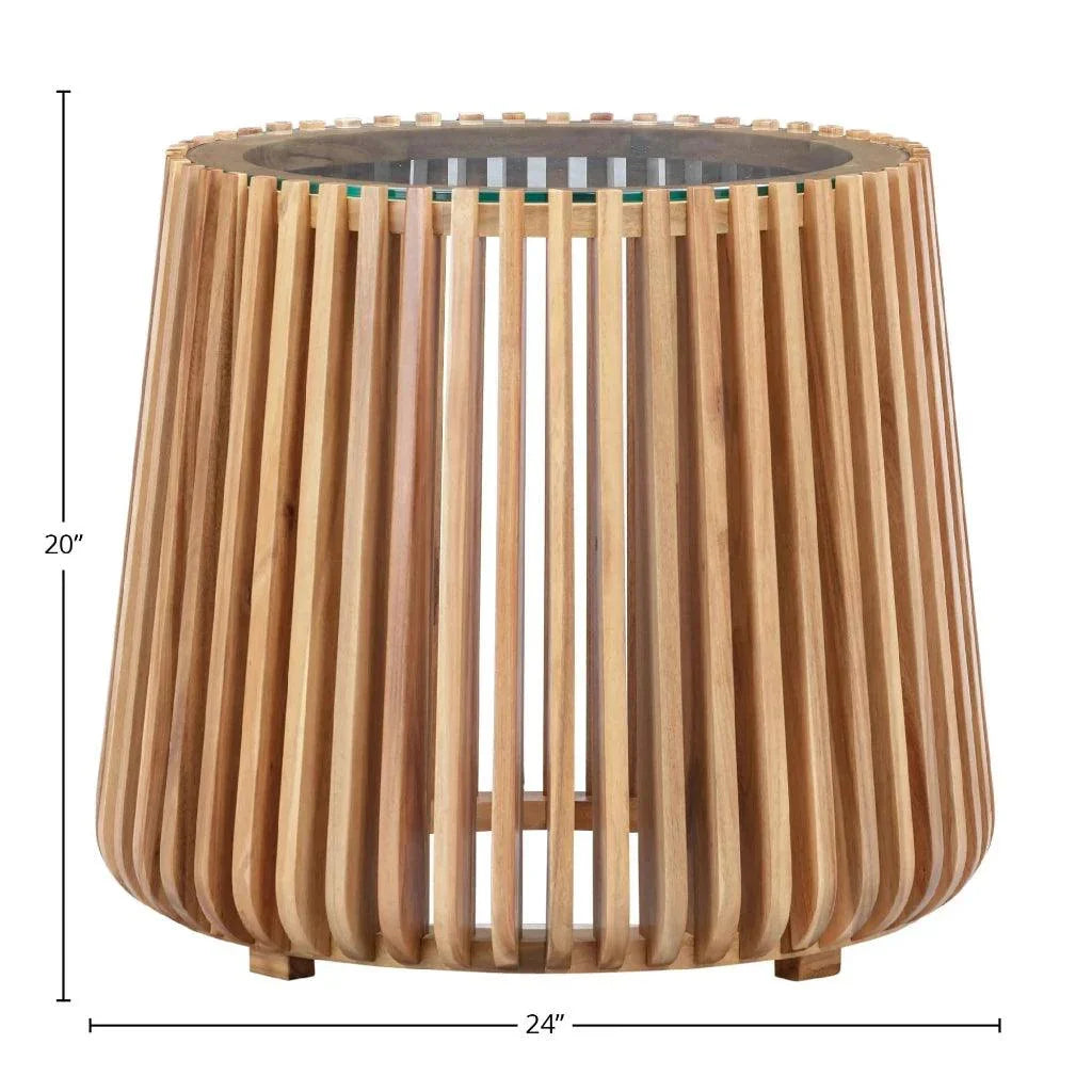 Bungalow Glass Top Wooden Round Side Table - LOOMLAN - LH Imports - Side Tables