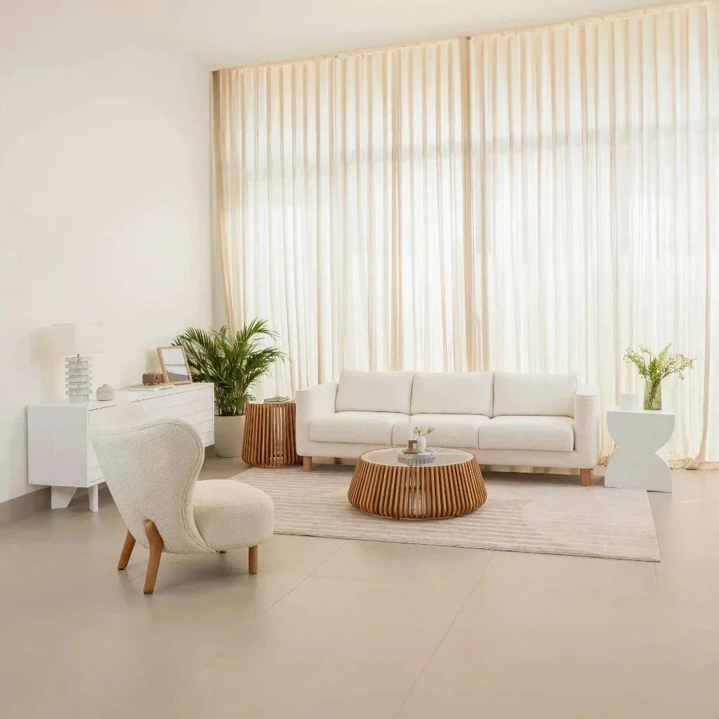 Bungalow Glass Top Wooden Round Side Table - LOOMLAN - LH Imports - Side Tables