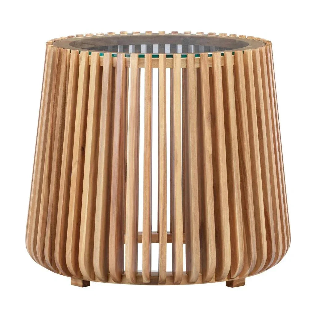 Bungalow Glass Top Wooden Round Side Table - LOOMLAN - LH Imports - Side Tables