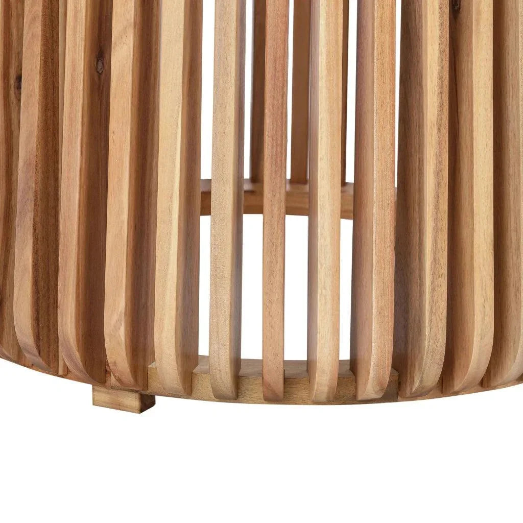 Bungalow Glass Top Wooden Round Side Table - LOOMLAN - LH Imports - Side Tables