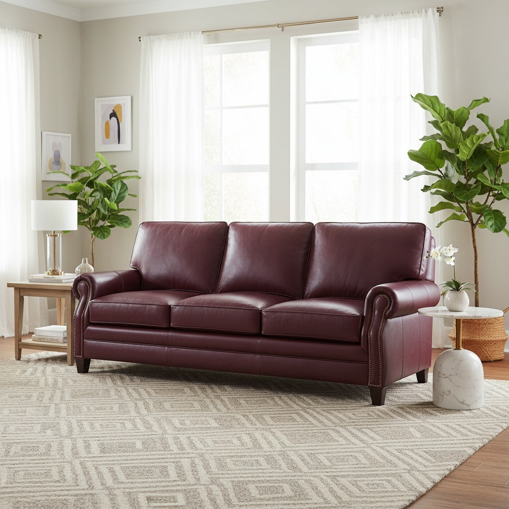 Burgundy Leather Sofa 3 Seater Colonial Red
