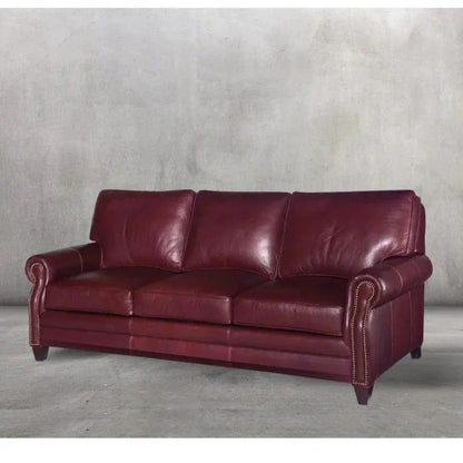 Burgundy Leather Sofa 3 Seater Colonial Red - LOOMLAN - LOOMLAN - Sofas & Loveseats