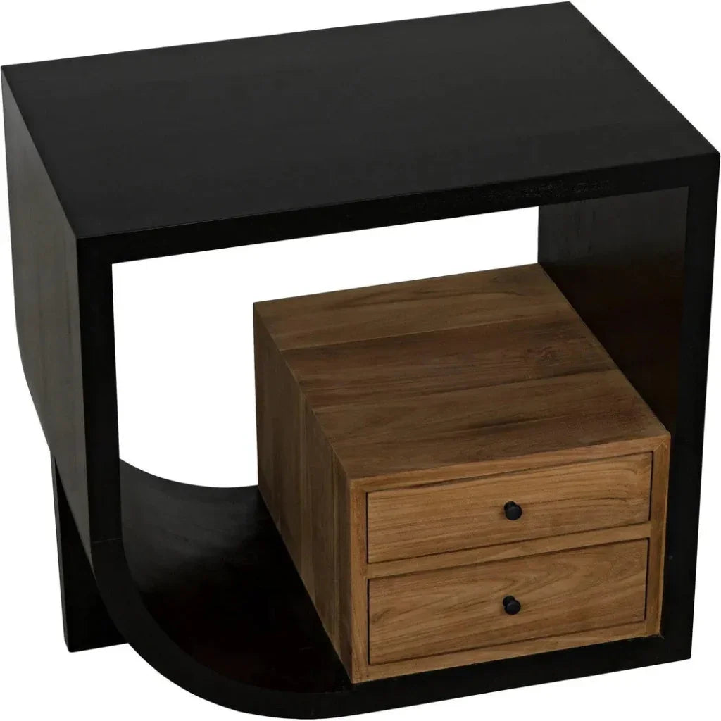 Burton Teak Wood Black Side Table