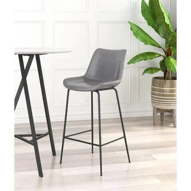 Byron Bar Chair Gray in Steel Frame - LOOMLAN - Zuo Modern - Bar Stools
