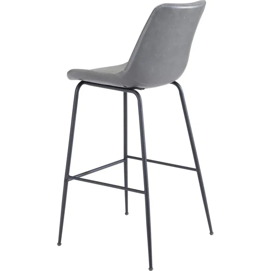Byron Bar Chair Gray in Steel Frame - LOOMLAN - Zuo Modern - Bar Stools