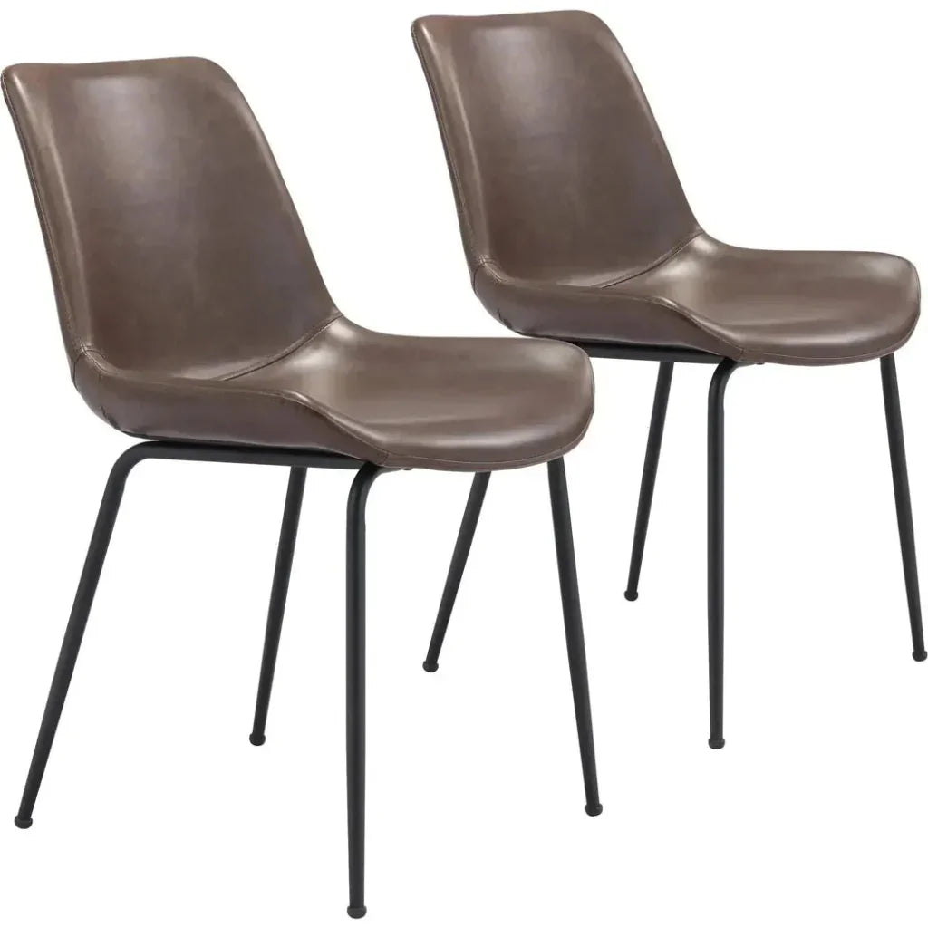 Byron Leather Armless Dining Chair 2PC - LOOMLAN - Zuo Modern - Dining Chairs