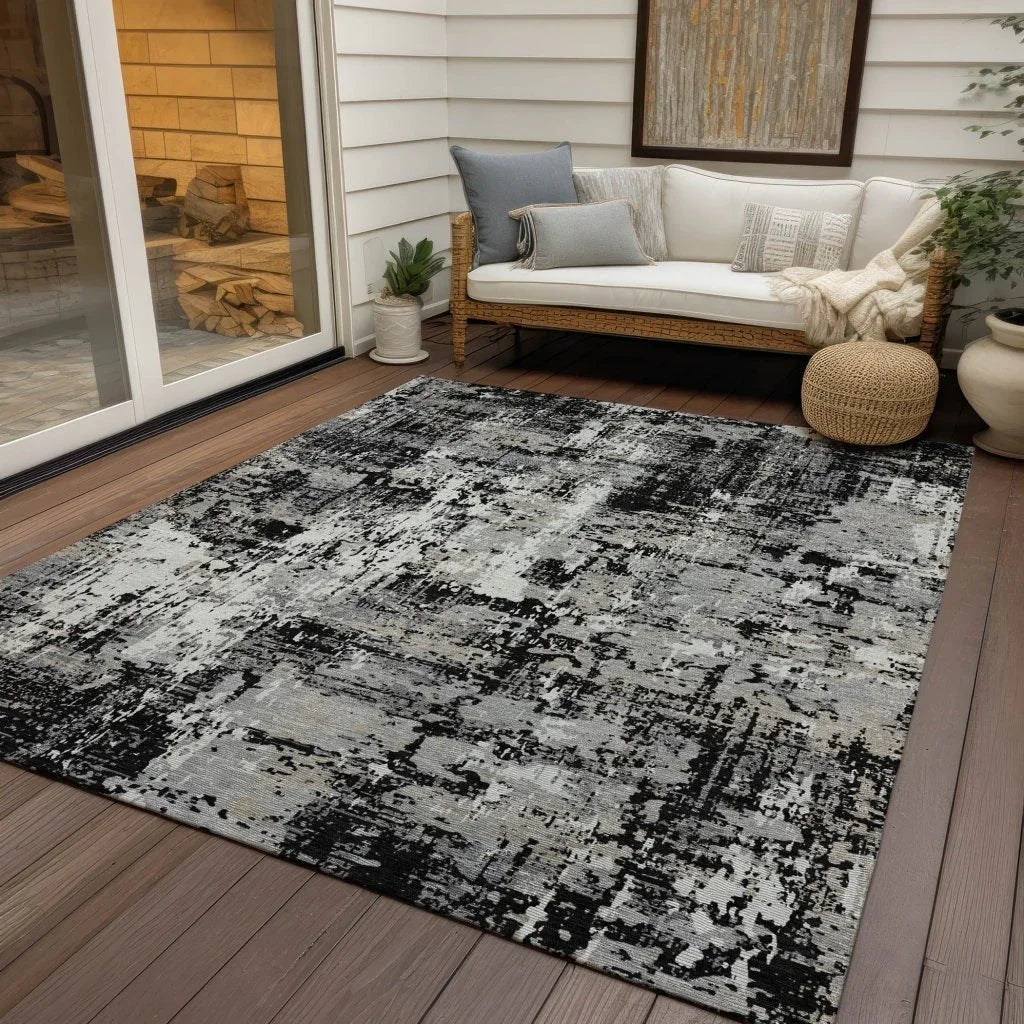Caelan Black Washable Indoor-Outdoor Rug-Outdoor Rugs-LOOMLAN Rugs-LOOMLAN
