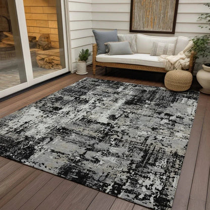 Caelan Black Washable Indoor-Outdoor Rug-Outdoor Rugs-LOOMLAN Rugs-LOOMLAN