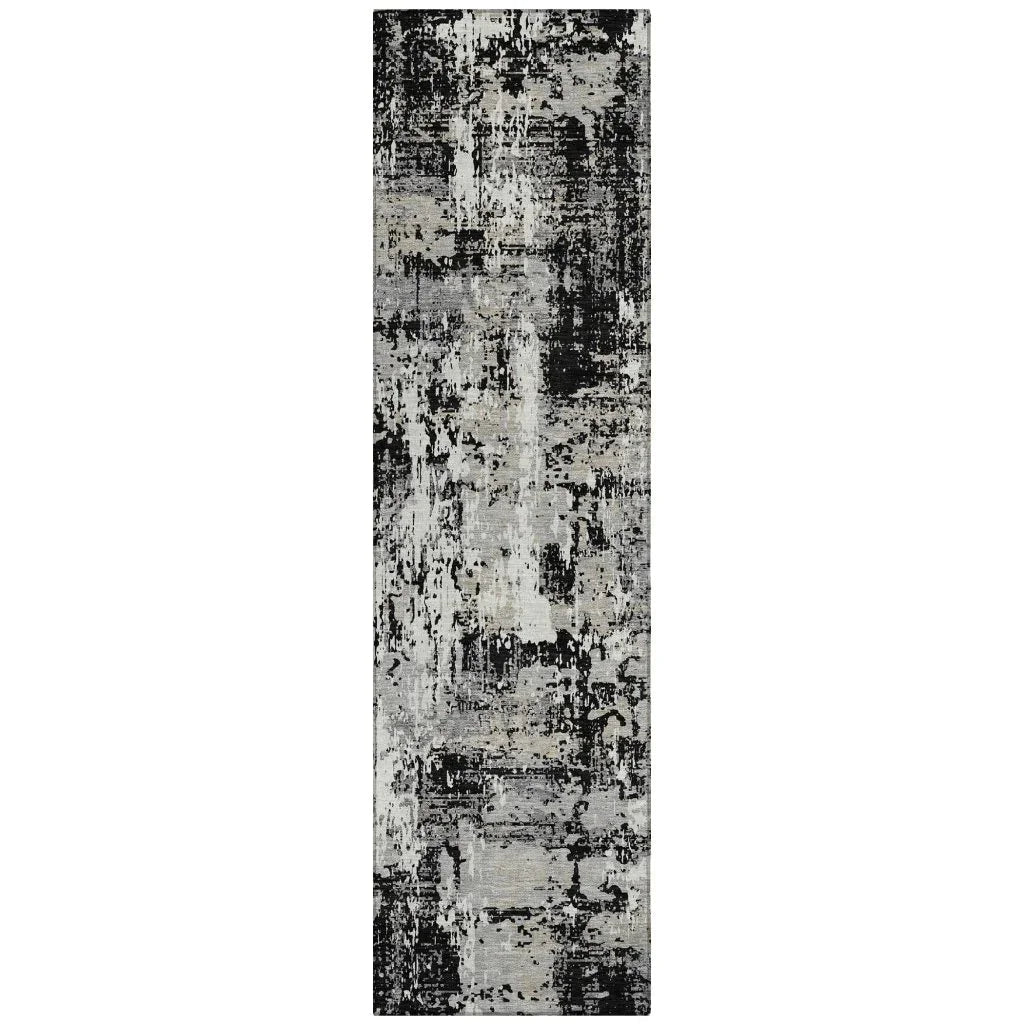 Caelan Black Washable Indoor-Outdoor Rug-Outdoor Rugs-LOOMLAN Rugs-2'3" x 7'6"-LOOMLAN