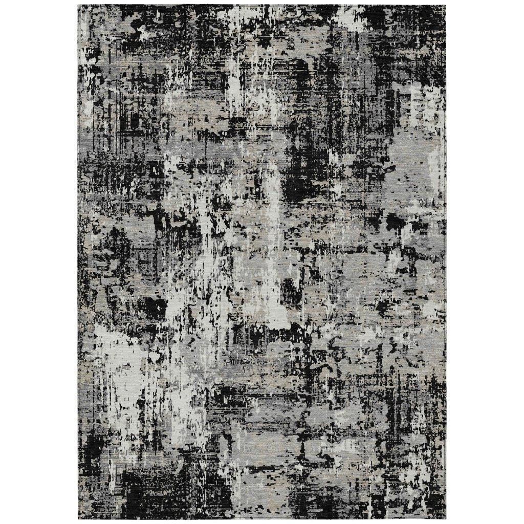 Caelan Black Washable Indoor-Outdoor Rug-Outdoor Rugs-LOOMLAN Rugs-2'6" x 3'10"-LOOMLAN