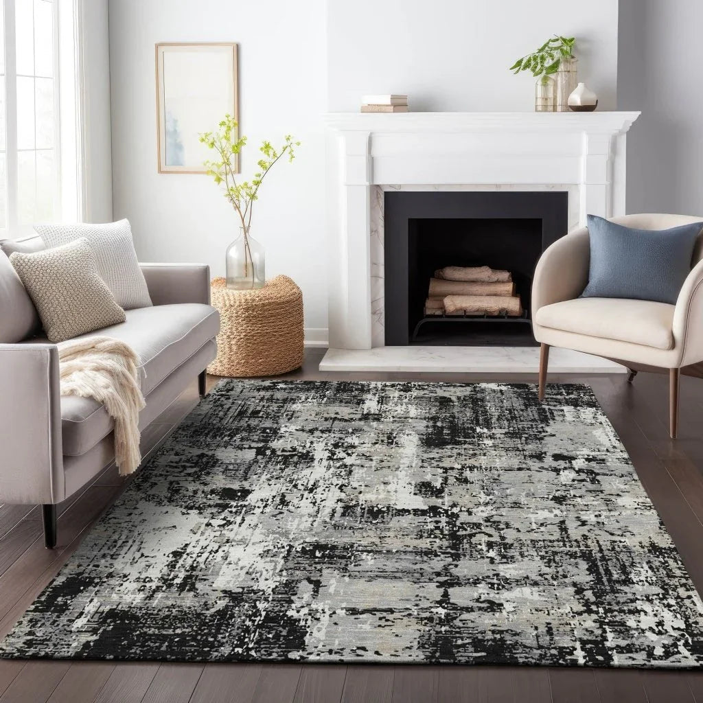 Caelan Black Washable Indoor-Outdoor Rug-Outdoor Rugs-LOOMLAN Rugs-LOOMLAN