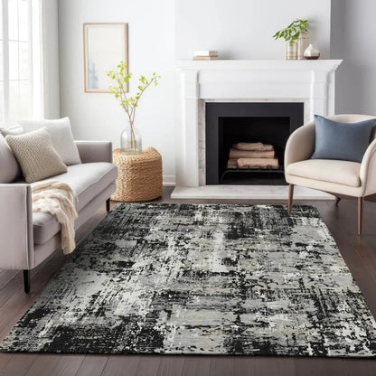 Caelan Black Washable Indoor-Outdoor Rug-Outdoor Rugs-LOOMLAN Rugs-LOOMLAN