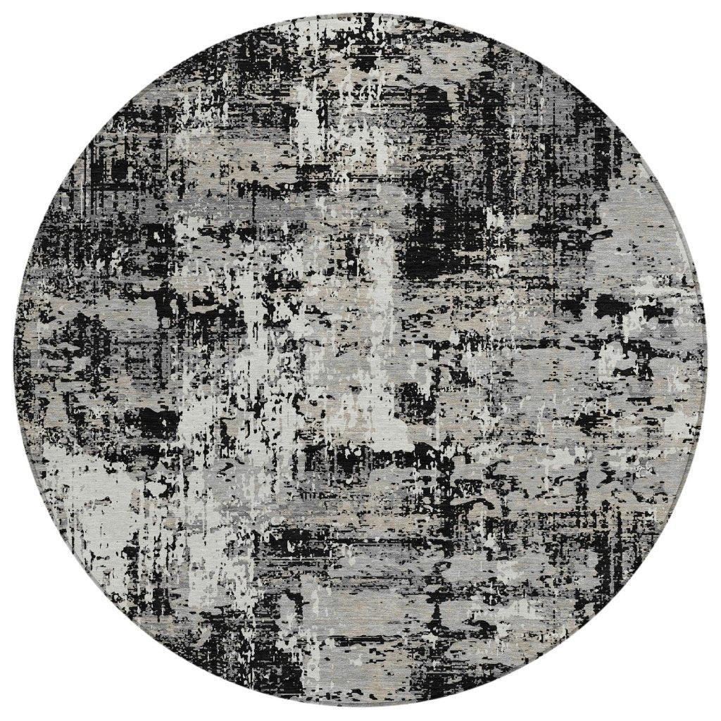 Caelan Black Washable Indoor-Outdoor Rug-Outdoor Rugs-LOOMLAN Rugs-8' x 8'-LOOMLAN