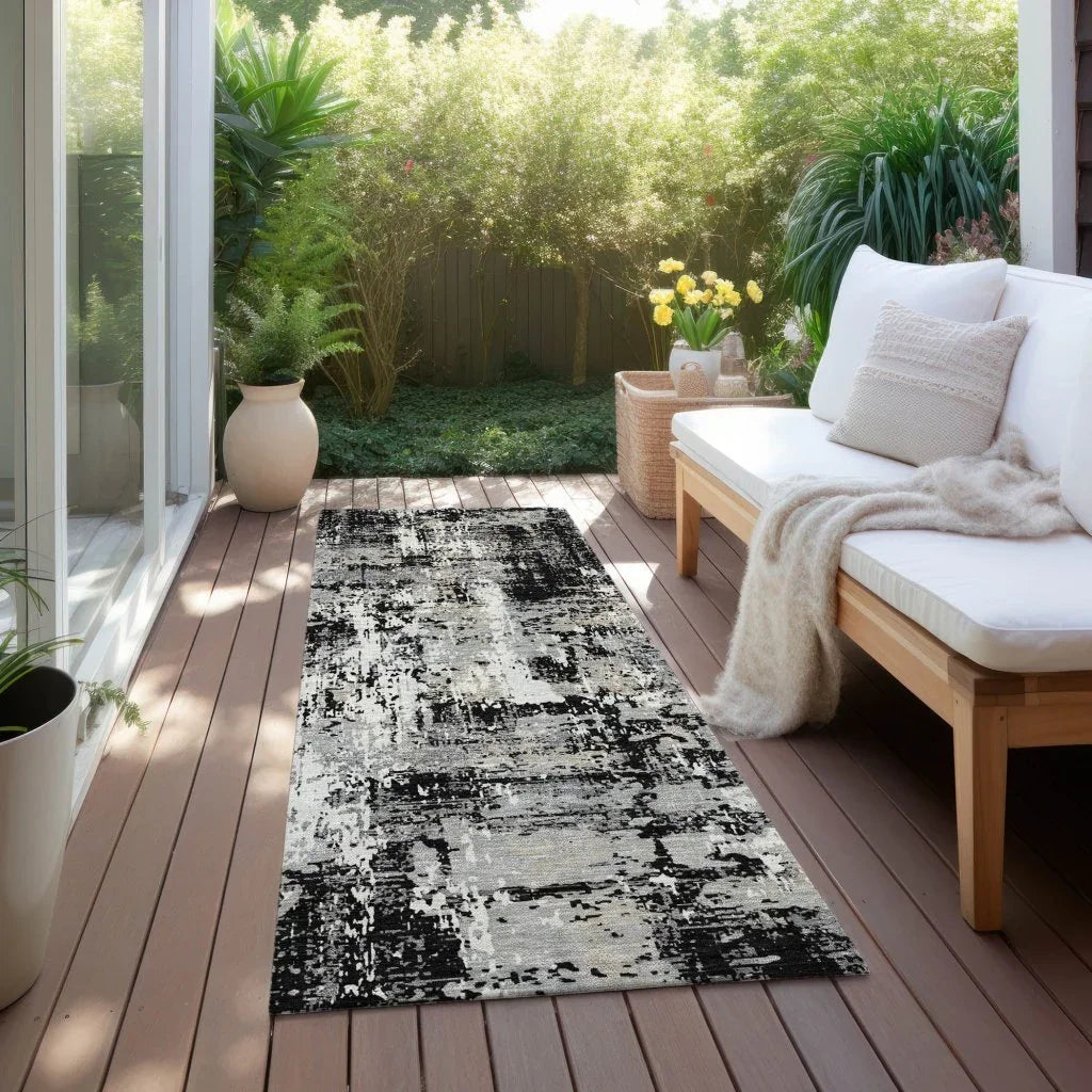 Caelan Black Washable Indoor-Outdoor Rug-Outdoor Rugs-LOOMLAN Rugs-LOOMLAN