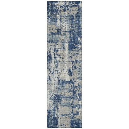 Caelan Blue Washable Indoor-Outdoor Rug-Outdoor Rugs-LOOMLAN Rugs-2'3" x 7'6"-LOOMLAN