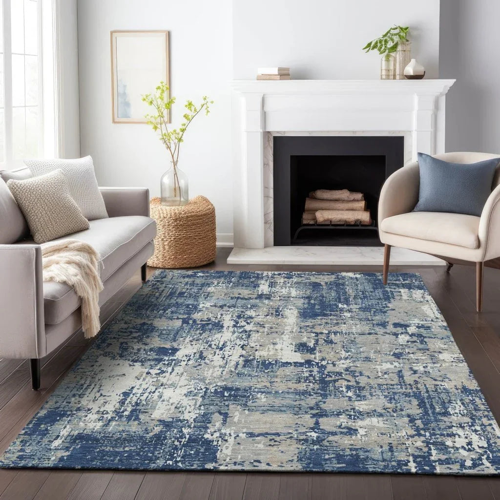 Caelan Blue Washable Indoor-Outdoor Rug-Outdoor Rugs-LOOMLAN Rugs-LOOMLAN