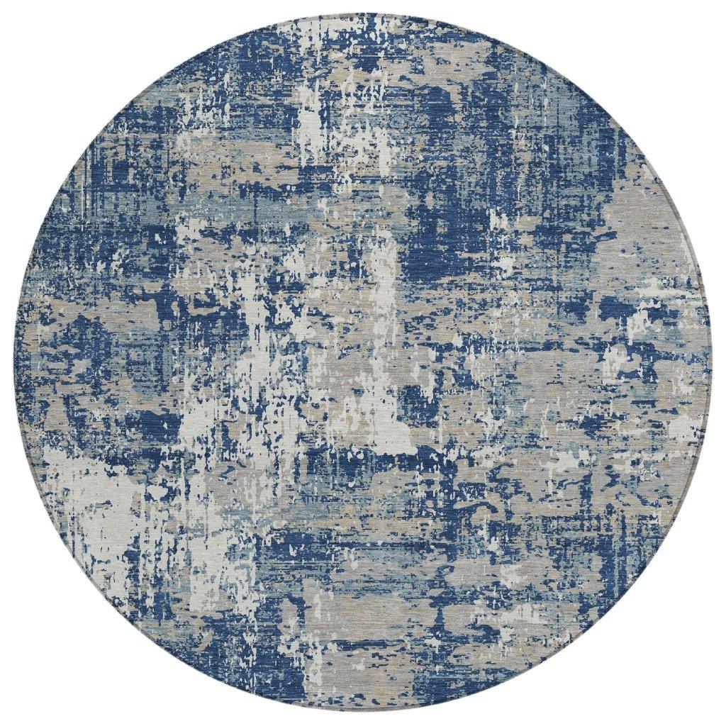 Caelan Blue Washable Indoor-Outdoor Rug-Outdoor Rugs-LOOMLAN Rugs-8' x 8'-LOOMLAN