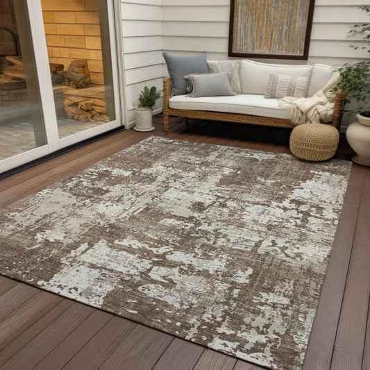 Caelan Brown Washable Indoor-Outdoor Rug-Outdoor Rugs-LOOMLAN Rugs-LOOMLAN