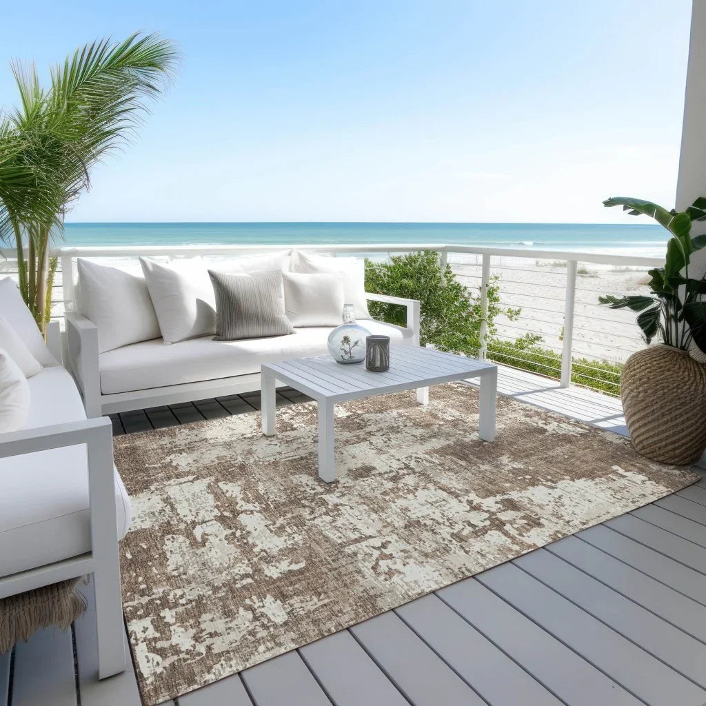 Caelan Brown Washable Indoor-Outdoor Rug-Outdoor Rugs-LOOMLAN Rugs-LOOMLAN