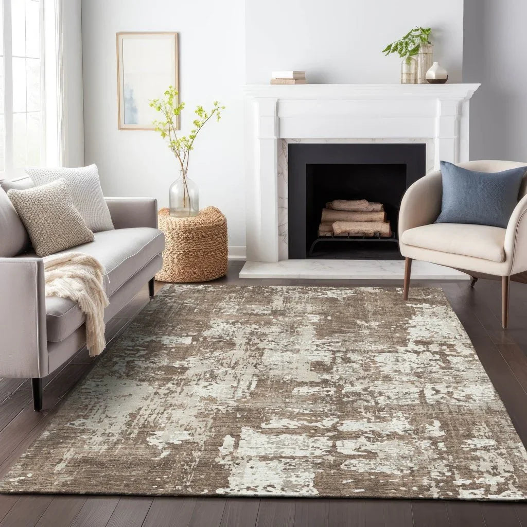 Caelan Brown Washable Indoor-Outdoor Rug-Outdoor Rugs-LOOMLAN Rugs-LOOMLAN