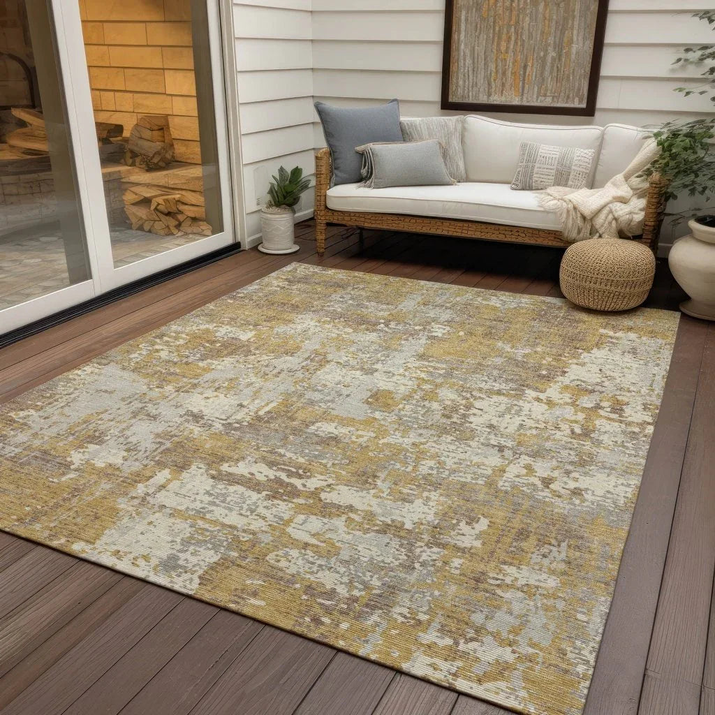 Caelan Gold Washable Indoor-Outdoor Rug-Outdoor Rugs-LOOMLAN Rugs-LOOMLAN