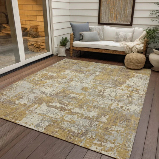 Caelan Gold Washable Indoor-Outdoor Rug-Outdoor Rugs-LOOMLAN Rugs-LOOMLAN