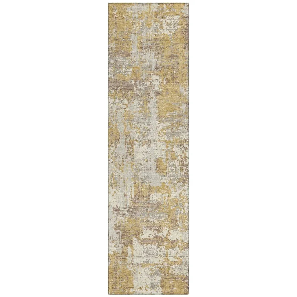 Caelan Gold Washable Indoor-Outdoor Rug-Outdoor Rugs-LOOMLAN Rugs-2'3" x 7'6"-LOOMLAN