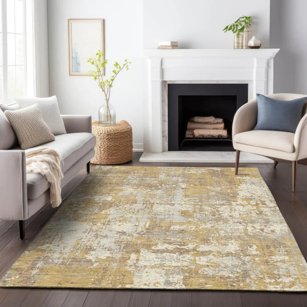 Caelan Gold Washable Indoor-Outdoor Rug-Outdoor Rugs-LOOMLAN Rugs-LOOMLAN