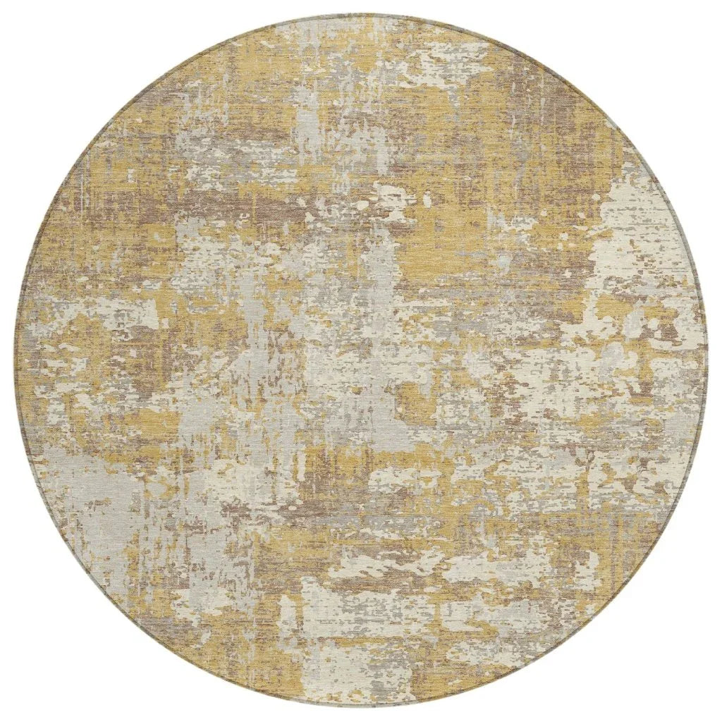 Caelan Gold Washable Indoor-Outdoor Rug-Outdoor Rugs-LOOMLAN Rugs-8' x 8'-LOOMLAN