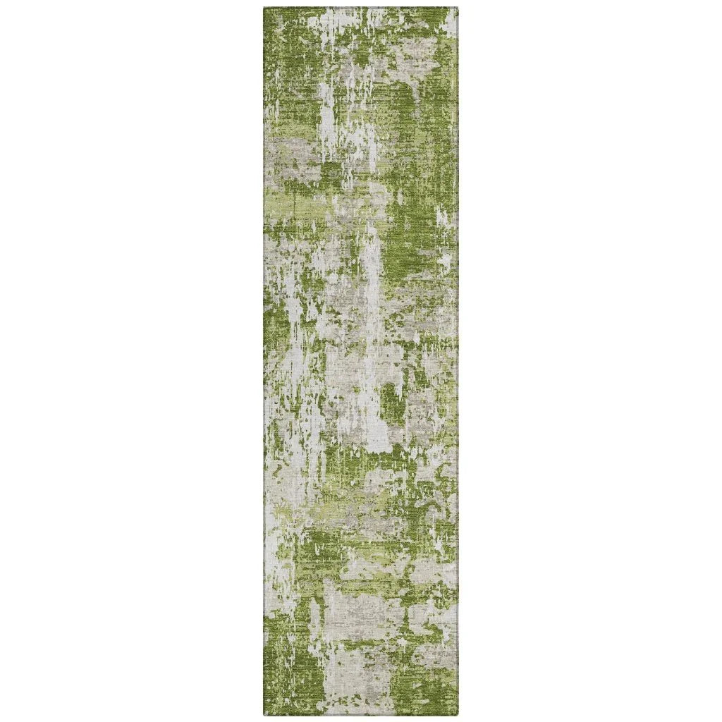 Caelan Green Washable Indoor-Outdoor Rug-Outdoor Rugs-LOOMLAN Rugs-2'3" x 7'6"-LOOMLAN