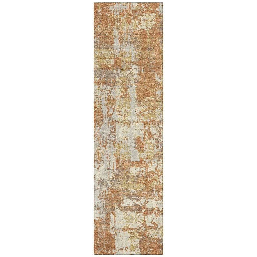 Caelan Orange Washable Indoor-Outdoor Rug-Outdoor Rugs-LOOMLAN Rugs-2'3" x 7'6"-LOOMLAN