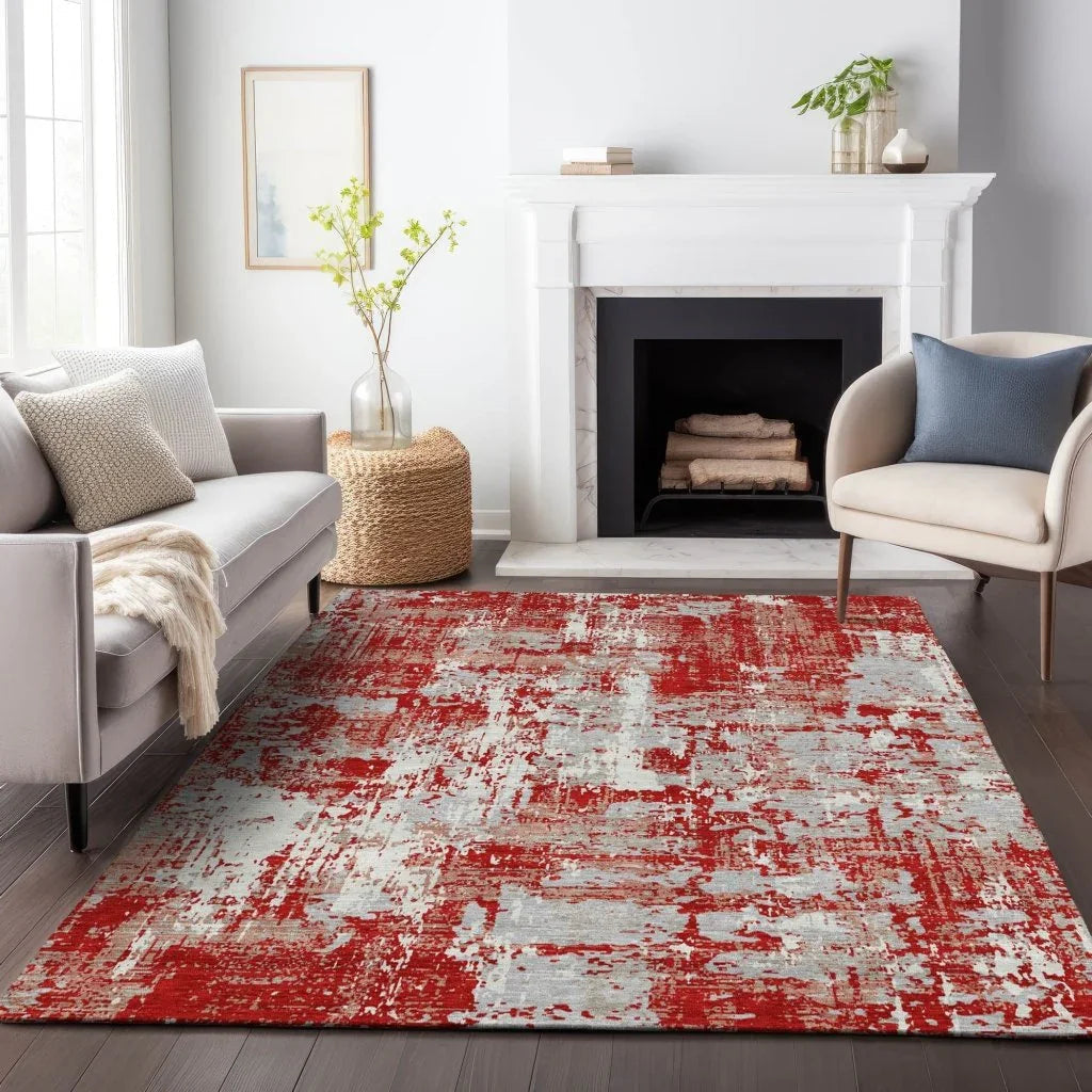 Caelan Red Washable Indoor-Outdoor Rug-Outdoor Rugs-LOOMLAN Rugs-LOOMLAN