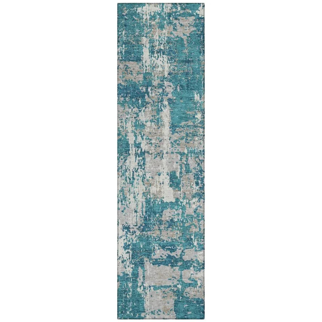 Caelan Teal Washable Indoor-Outdoor Rug-Outdoor Rugs-LOOMLAN Rugs-2'3" x 7'6"-LOOMLAN