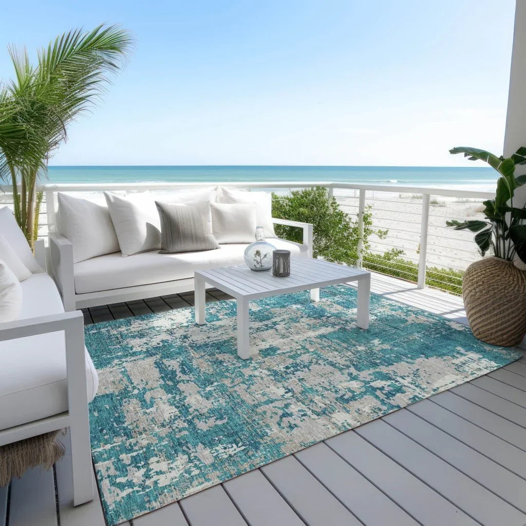 Caelan Teal Washable Indoor-Outdoor Rug-Outdoor Rugs-LOOMLAN Rugs-LOOMLAN