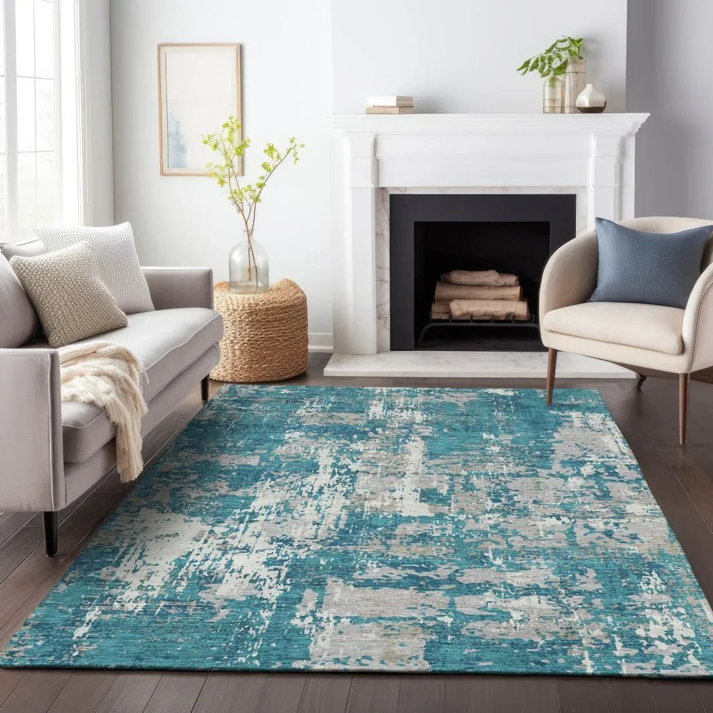 Caelan Teal Washable Indoor-Outdoor Rug-Outdoor Rugs-LOOMLAN Rugs-LOOMLAN