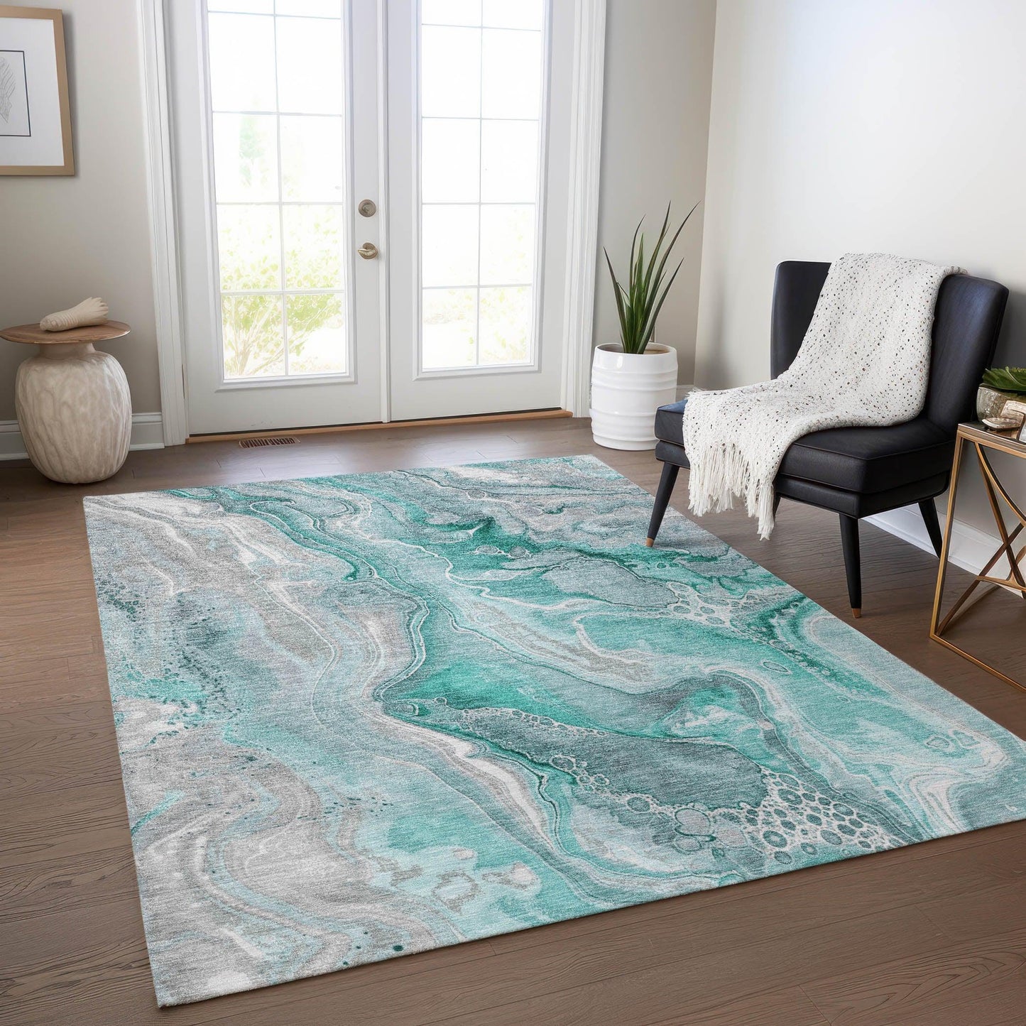 Caelara Teal Washable Indoor - Outdoor Rug - LOOMLAN - LOOMLAN Rugs - Outdoor Rugs