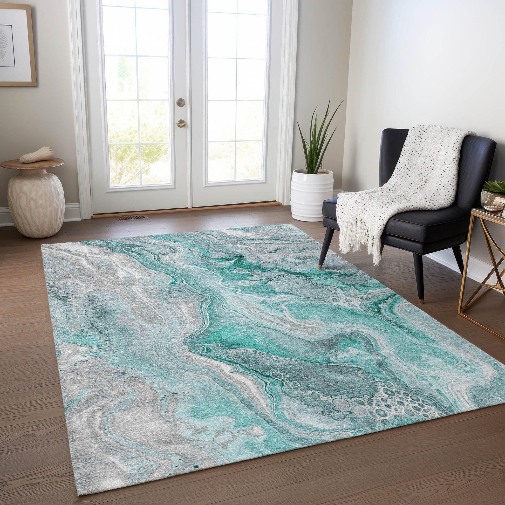 Caelara Teal Washable Indoor - Outdoor Rug - LOOMLAN - LOOMLAN Rugs - Outdoor Rugs