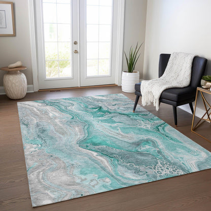 Caelara Teal Washable Indoor - Outdoor Rug - LOOMLAN - LOOMLAN Rugs - Outdoor Rugs