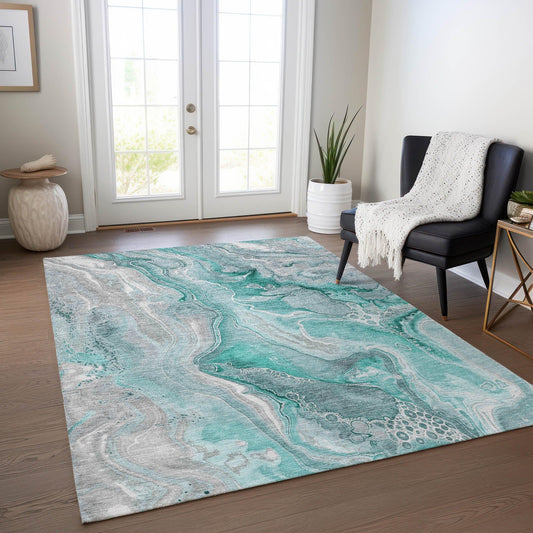 Caelara Teal Washable Indoor - Outdoor Rug - LOOMLAN - LOOMLAN Rugs - Outdoor Rugs