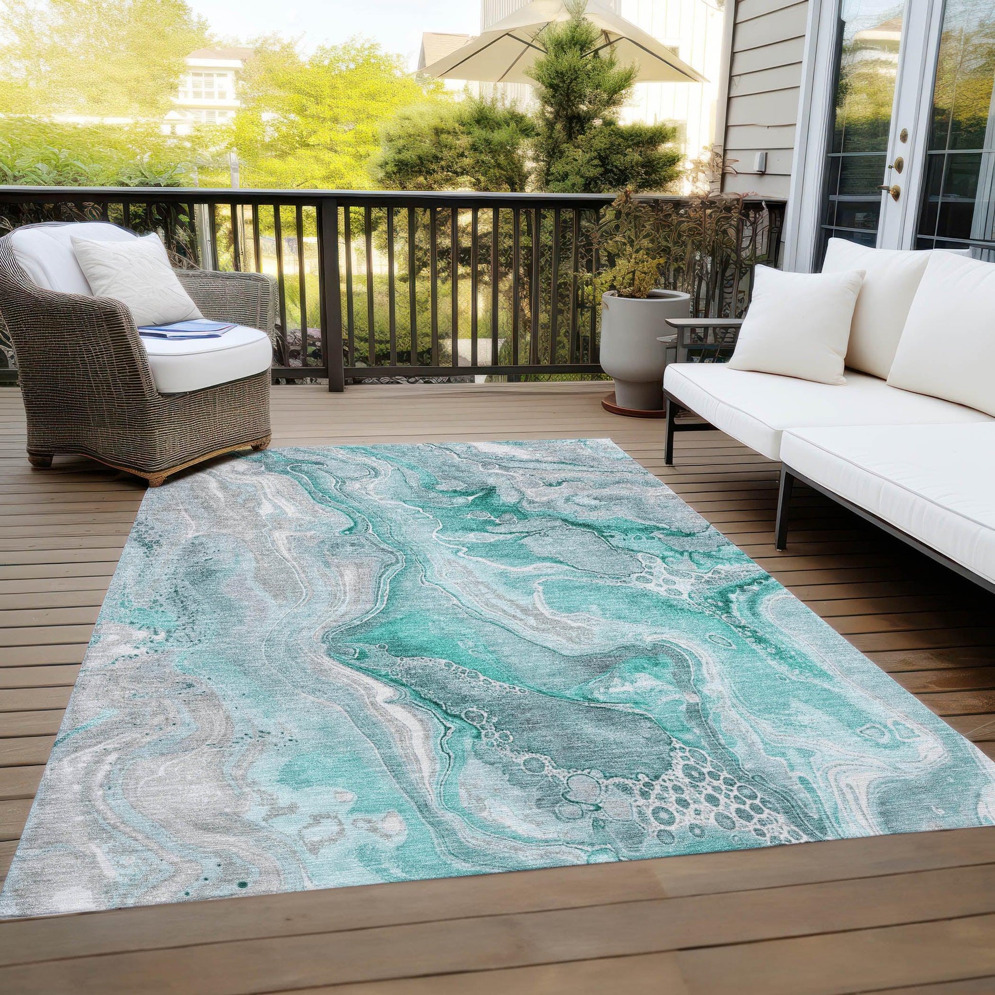 Caelara Teal Washable Indoor - Outdoor Rug - LOOMLAN - LOOMLAN Rugs - Outdoor Rugs