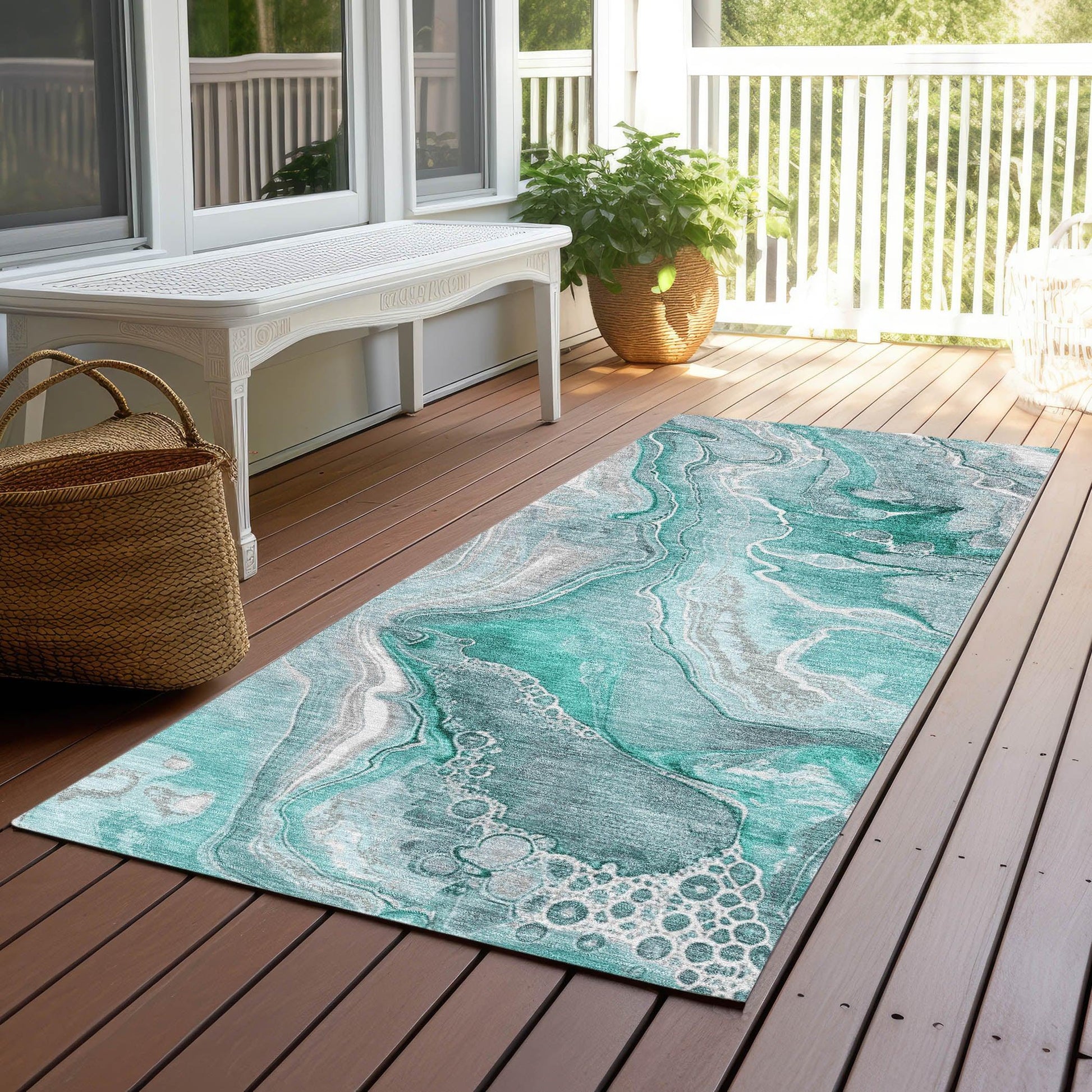 Caelara Teal Washable Indoor - Outdoor Rug - LOOMLAN - LOOMLAN Rugs - Outdoor Rugs