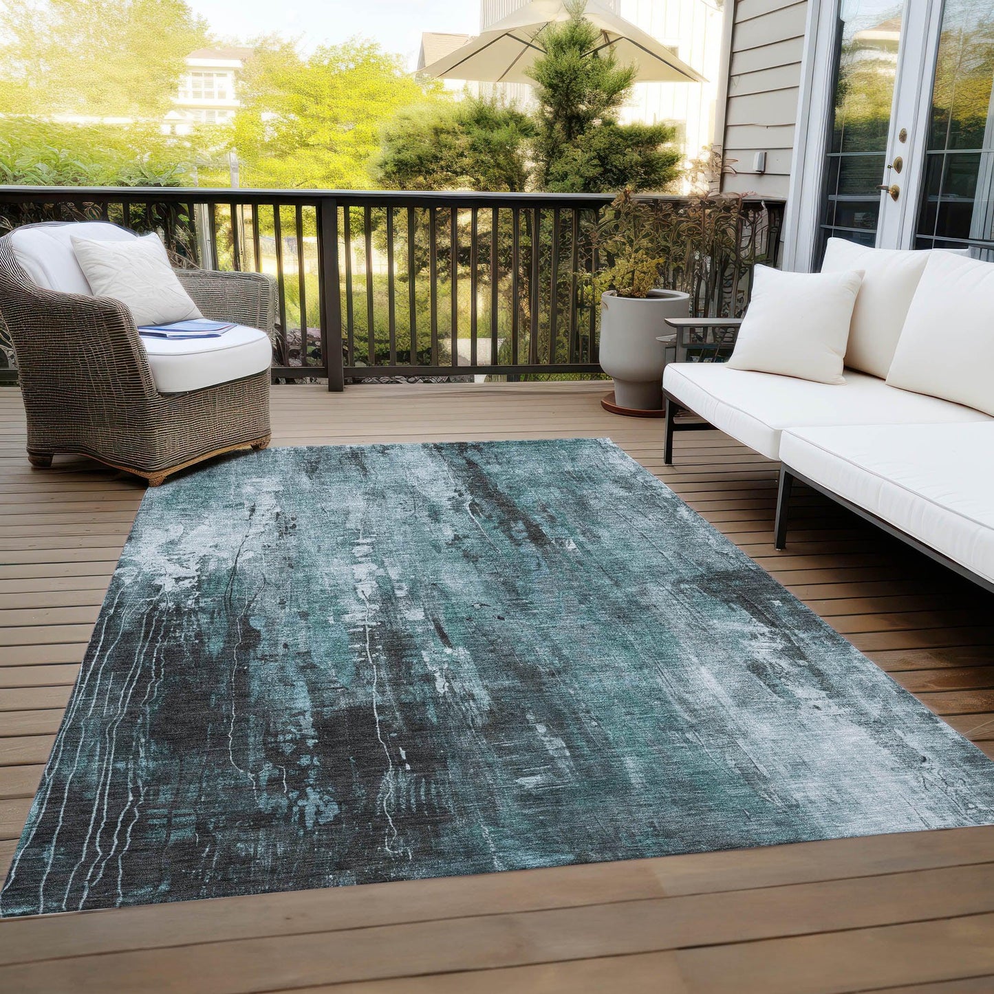 Caelion Teal Washable Indoor - Outdoor Rug - LOOMLAN - LOOMLAN Rugs - Outdoor Rugs