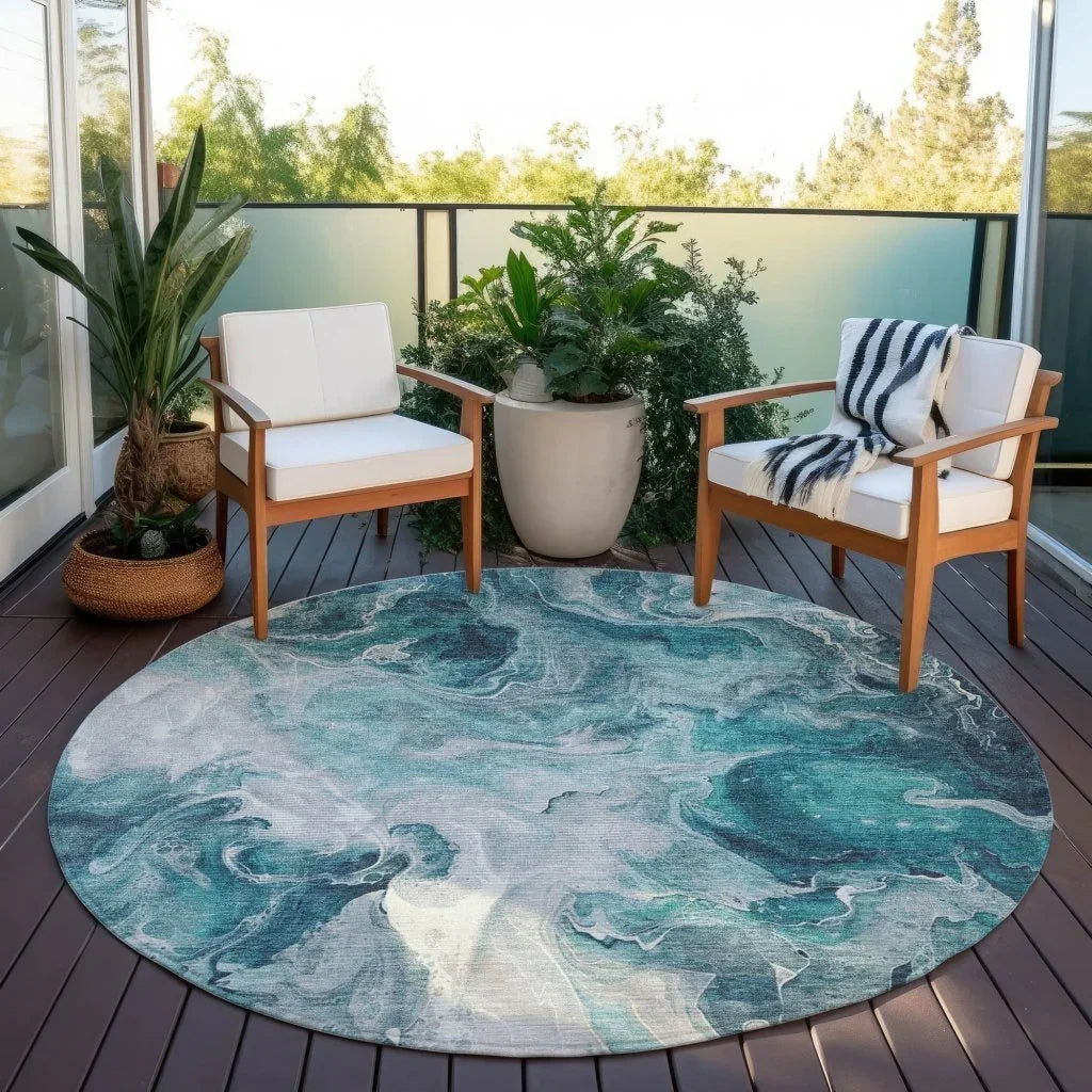 Caelor Teal Washable Indoor - Outdoor Rug - LOOMLAN - LOOMLAN Rugs - Outdoor Rugs