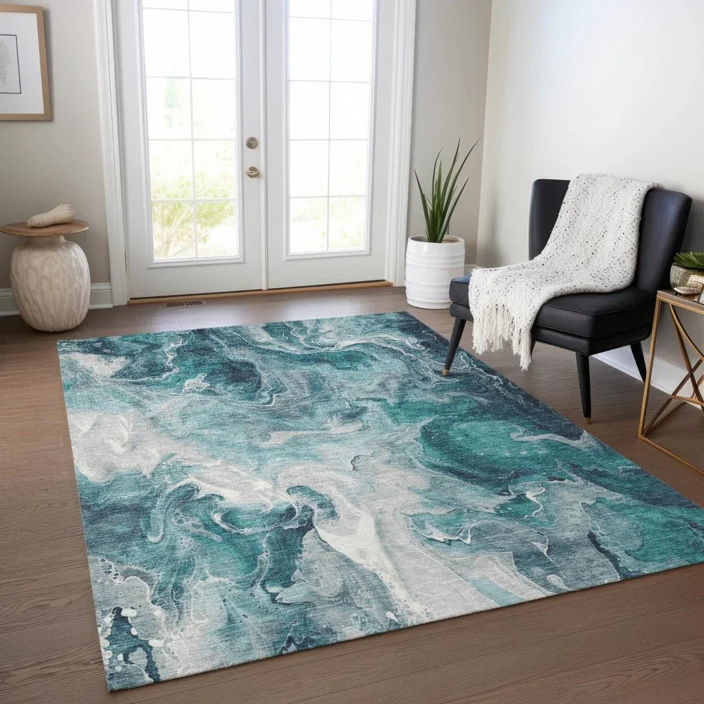 Caelor Teal Washable Indoor - Outdoor Rug - LOOMLAN - LOOMLAN Rugs - Outdoor Rugs
